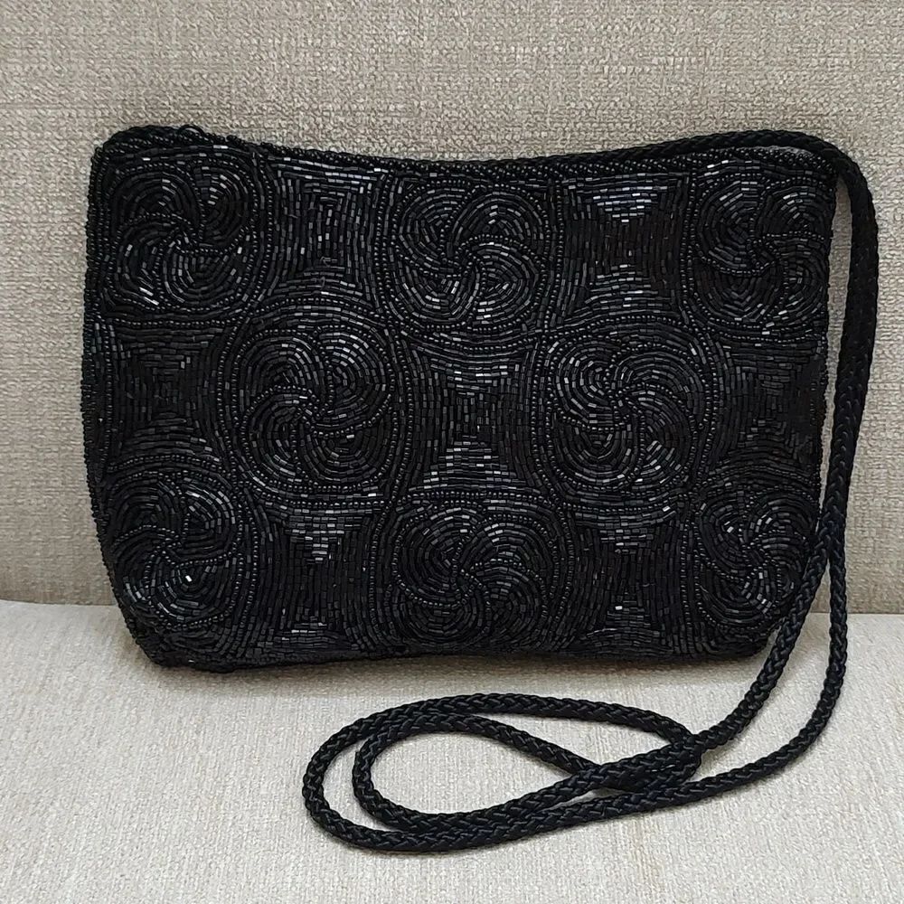 Andre Cellini Black Beaded Special Occasion Shoulder Bag Vintage